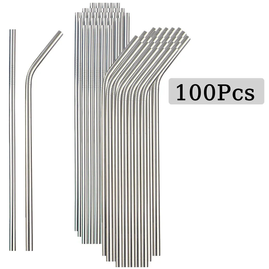 Reusable Straw - 100Pcs สแตนเลสสตีลความทนทานดื่มฟางสําหรับดื่มน้ําผลไม้นมชากาแฟฟางขายส่ง