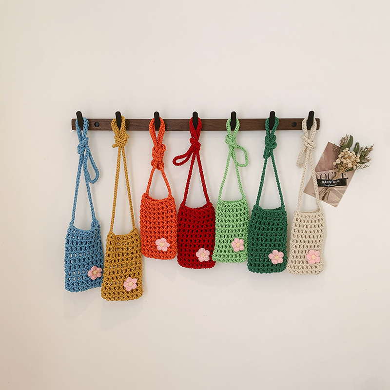 Reusable Bag - กระเป๋าโทรศัพท์แบบถักลายฉลุอเนกประสงค์ 1 ชิ้น กระเป๋าใส่ของจุกจิกขนาดเล็ก น้ำหนักเบา กระเป๋าสะพายไหล่แบบถัก
