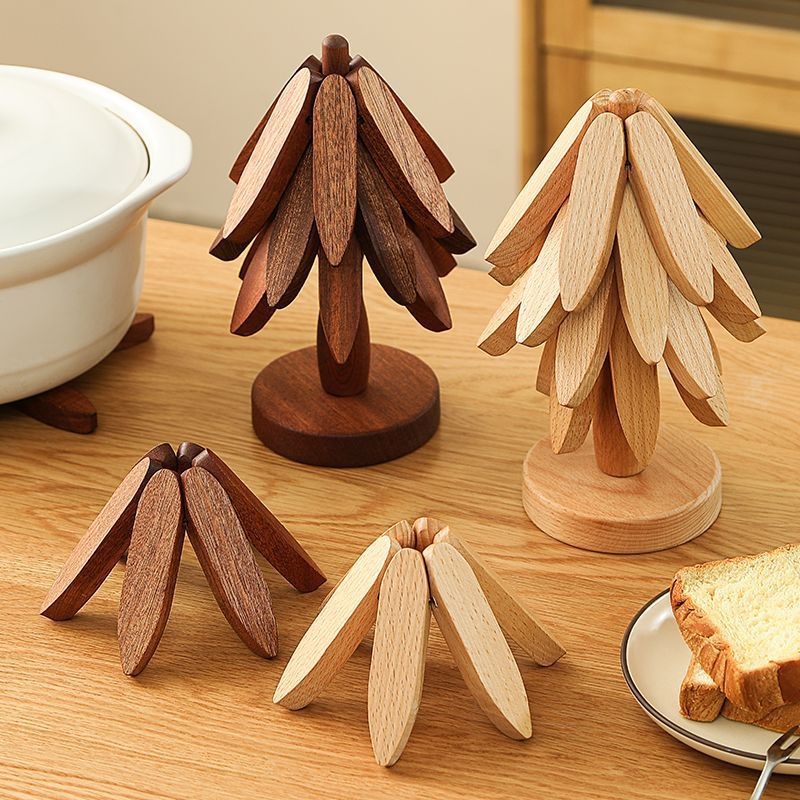 Bamboo Cutlery - ที่รองหม้อไม้ไผ่แบบสร้างสรรค์, ที่รองแก้วไม้พับได้ ทนความร้อน, แผ่นกันความร้อนสำหรับอาหารและหม้อร้อน, ของตกแต่งบ้านและห้องครัว