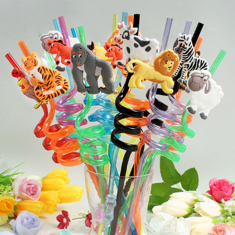 Reusable Straw - หลอดดูดน้ำลายการ์ตูนธีมสัตว์ 12 แพ็ค นำกลับมาใช้ใหม่ได้ เหมาะสำหรับเป็นของชำร่วยในงานปาร์ตี้ งานวันเกิด