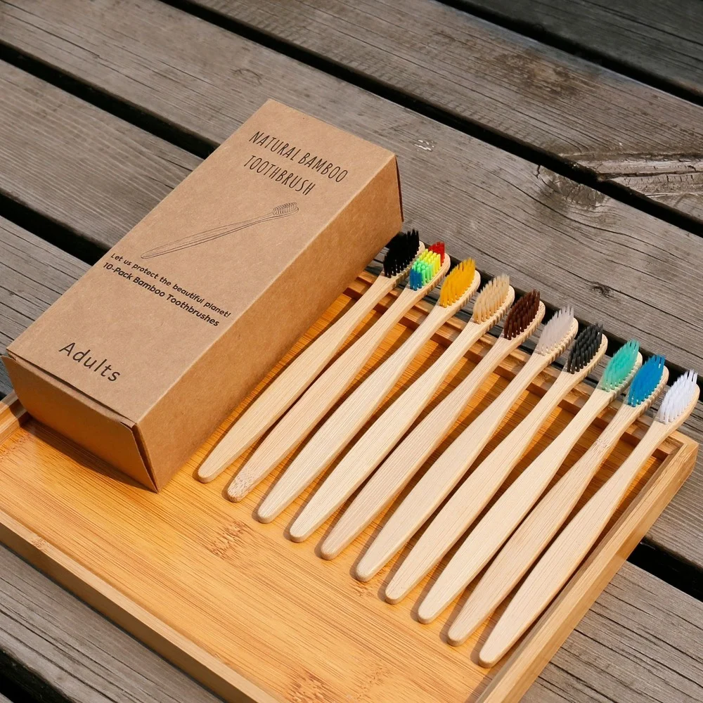 10 ชิ้นที่มีสีสันแปรงสีฟันไม้ไ - Bamboo Toothbrush บทวิจารณ์และราคา