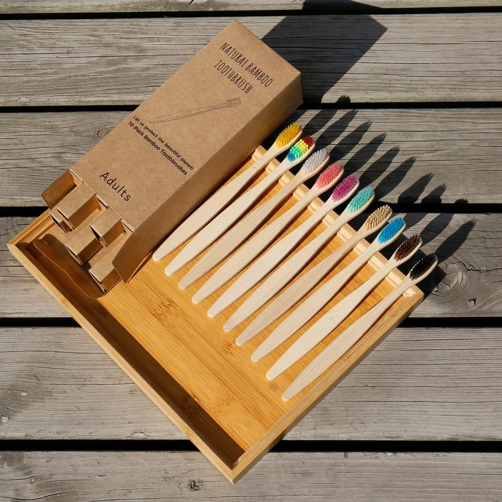 10 ชิ้นที่มีสีสันแปรงสีฟันไม้ไ - Bamboo Toothbrush บทวิจารณ์และราคา